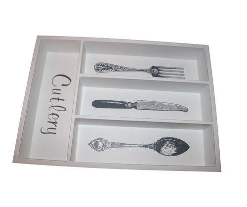 White wooden cutlery - white, tray